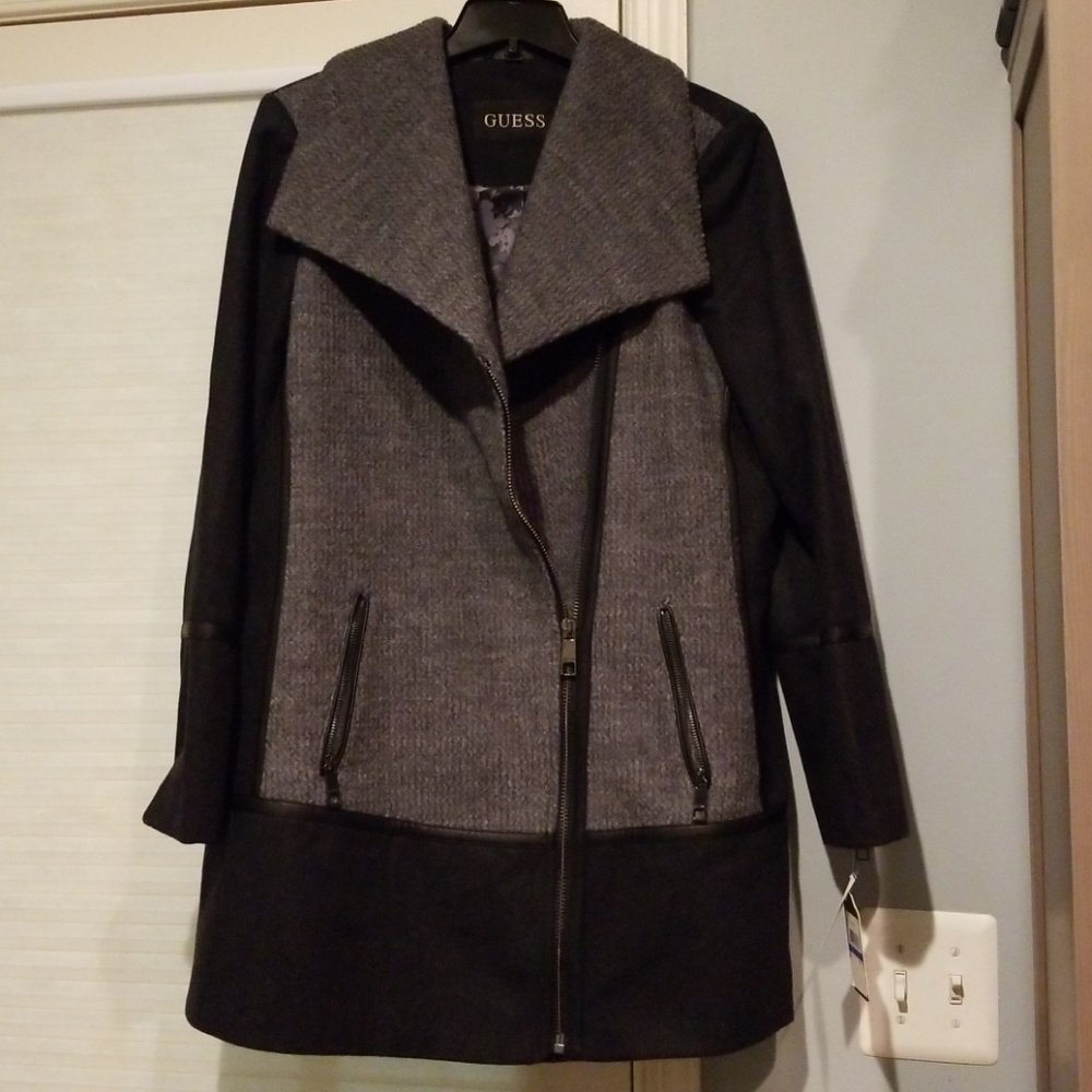 Guess Wool Blend Asymmetrical Zip Coat